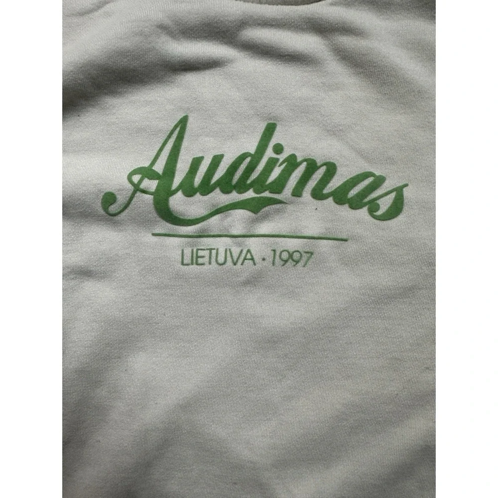Audimas Sweater Women's S White Cream Logo Print‎ Long Sleeve Crew Neck